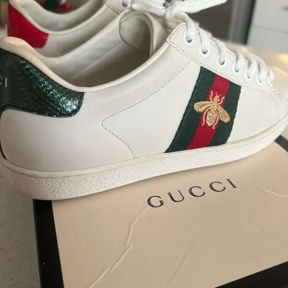 Gucci Classic White Sneakers with Red and Green Accents